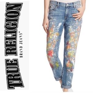 True religion paint splattered boyfriend Jeans